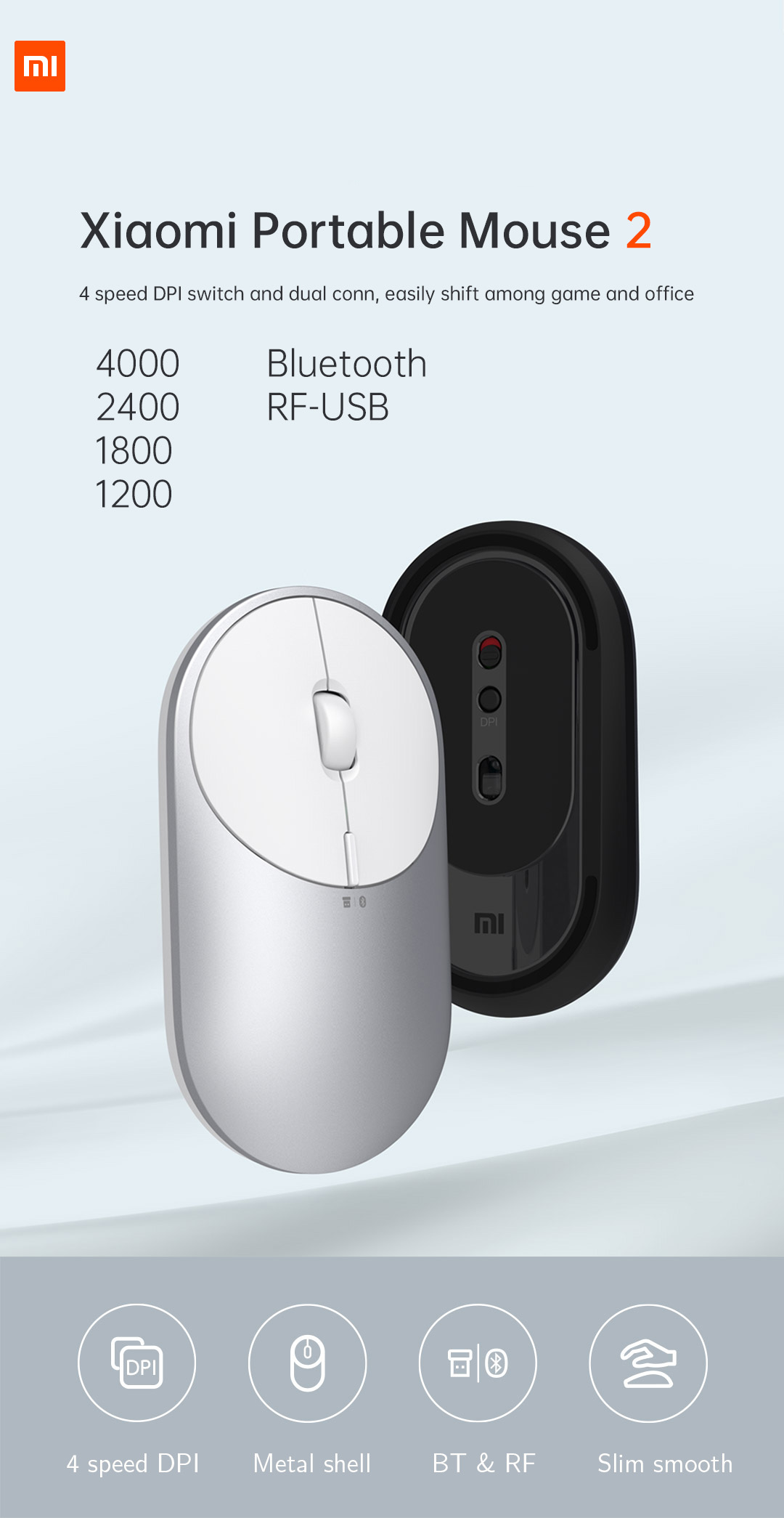 Xiaomi Mi Portable Mouse 2 Wireless Dual Modes Mouse