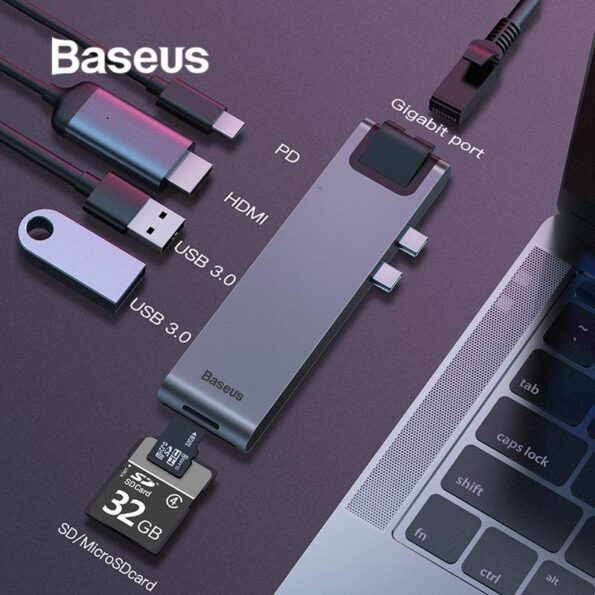 Baseus 7 in 1 Type C to Multi USB 3.0 HDMI Adapter USB Splitter Thunderbolt 3 Dock RJ45 HUB