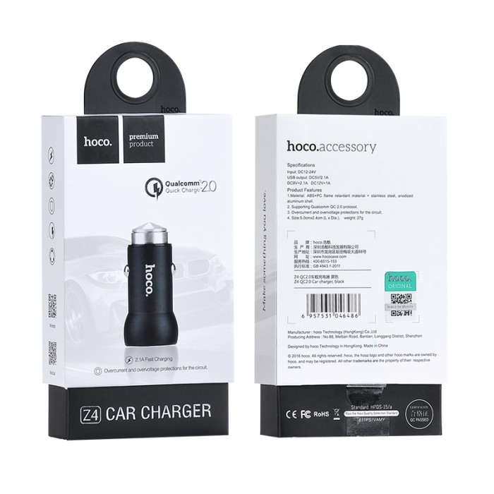 hoco car charger z4 qc20 adapter mobile charging usb port car charger adapter plug