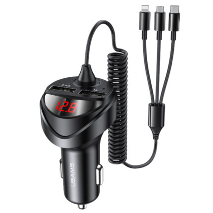 Usams 3 in 1 Spring Cable 3.4A Dual USB Car Charger (US-CC119) Car Accessories