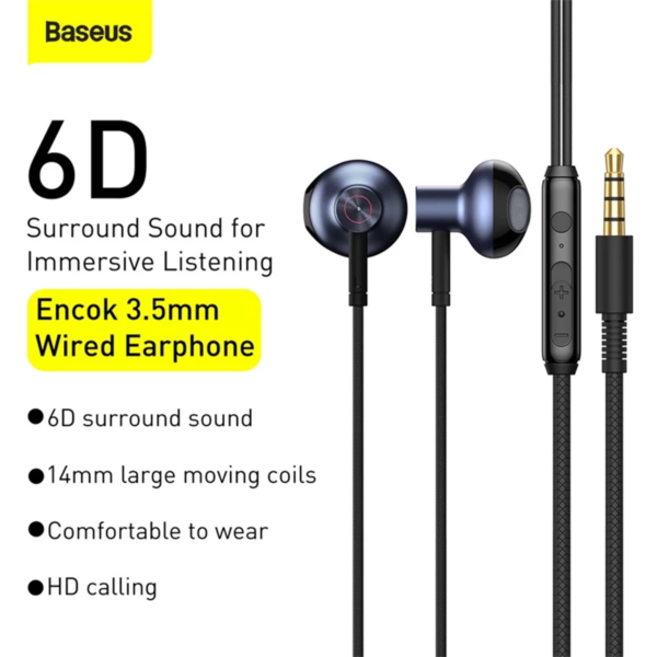 Baseus H19 Wired Earphones Bass Sound Headphone Headset 3.5mm In-ear Earbuds with MIC 3.5 mm earphone