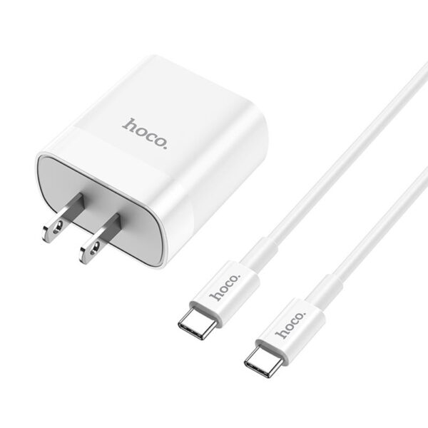 Hoco. C80 18W Rapido Pd + Qc3.0 Fast Charging Adapter With Type-C To Type-C Data Cable Charger