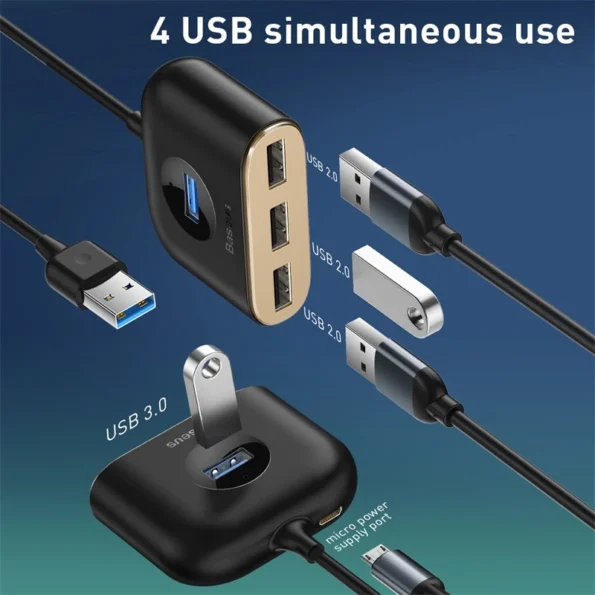 BASEUS SQUARE ROUND 4 in 1 USB HUB Adapter with 1M Cable