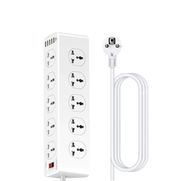 LDNIO SC10610 SURGE PROTECTION 30W 6-PORT USB CHARGER WITH 10 OUTLETS 5 USB-A 1 USB-C 200CM POWER CORD