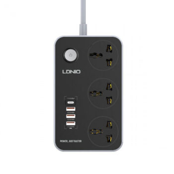 LDNIO SC3412 POWER STRIP WITH 3 AC SOCKETS + PD TYPE-C PORTS + 3 QC3.0 USB PORTS CHARGER