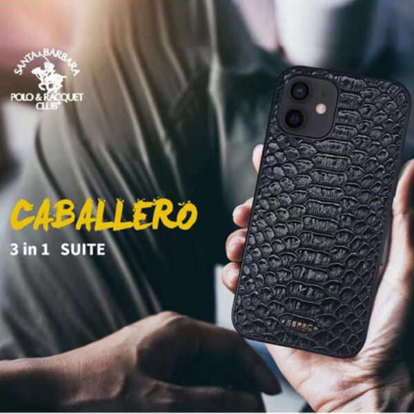 Santa Barbara Polo & Racquet Club 3 in 1 Classic Leather Snake Skin Pattern Case for iPhone 12 Series flash Cover & Protector