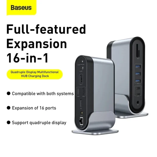 Baseus 16 in 1 Working Station Four-Screen Multifunctional Type-C HUB Adapter Accessories
