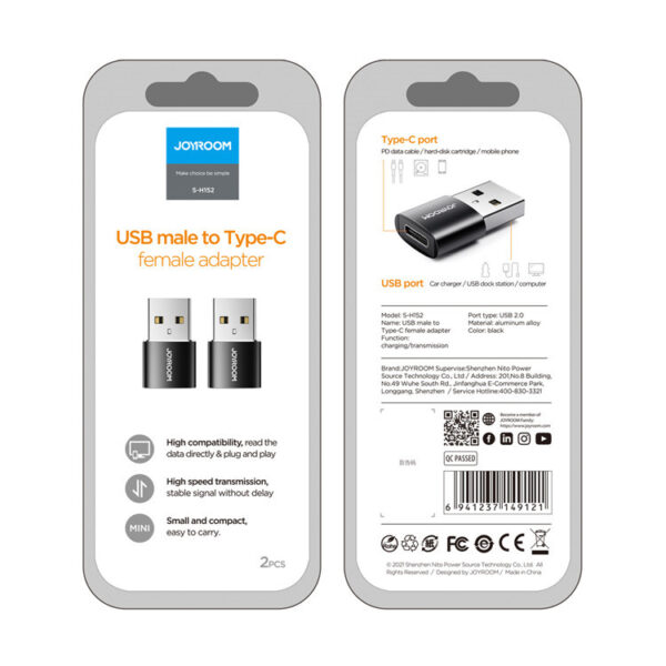 JOYROOM S-H152 USB to Type C OTG Adapter USB Male to USB-C Female Converter for Laptop Mobile Phone (2Pcs) Accessories