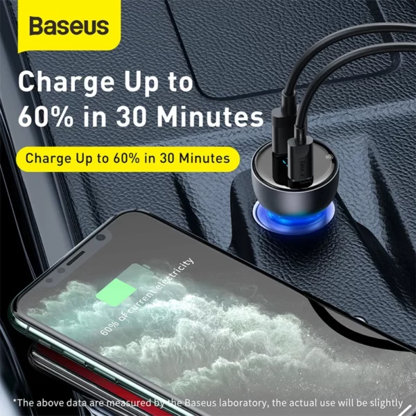 Baseus Car Charger 65W Particular Digital Display QC+PPS Dual Quick Charger Car Accessories