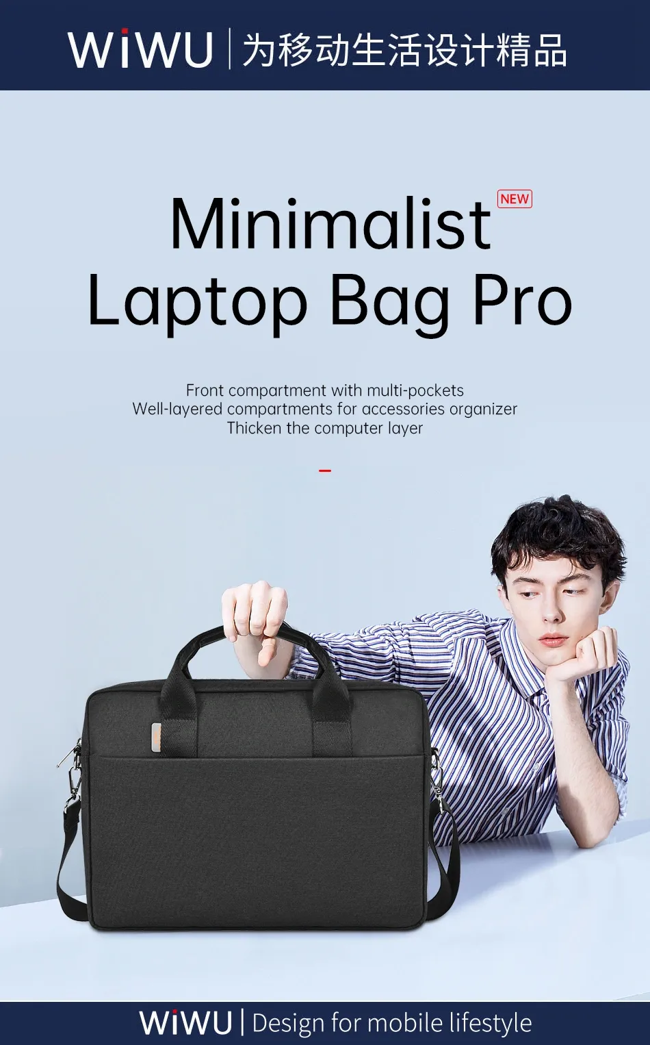 WiWU Multi-Pockets Large Capacity Minimalist Laptop and Macbook Bag Pro for 14 inch 15.4 inch 16 inch