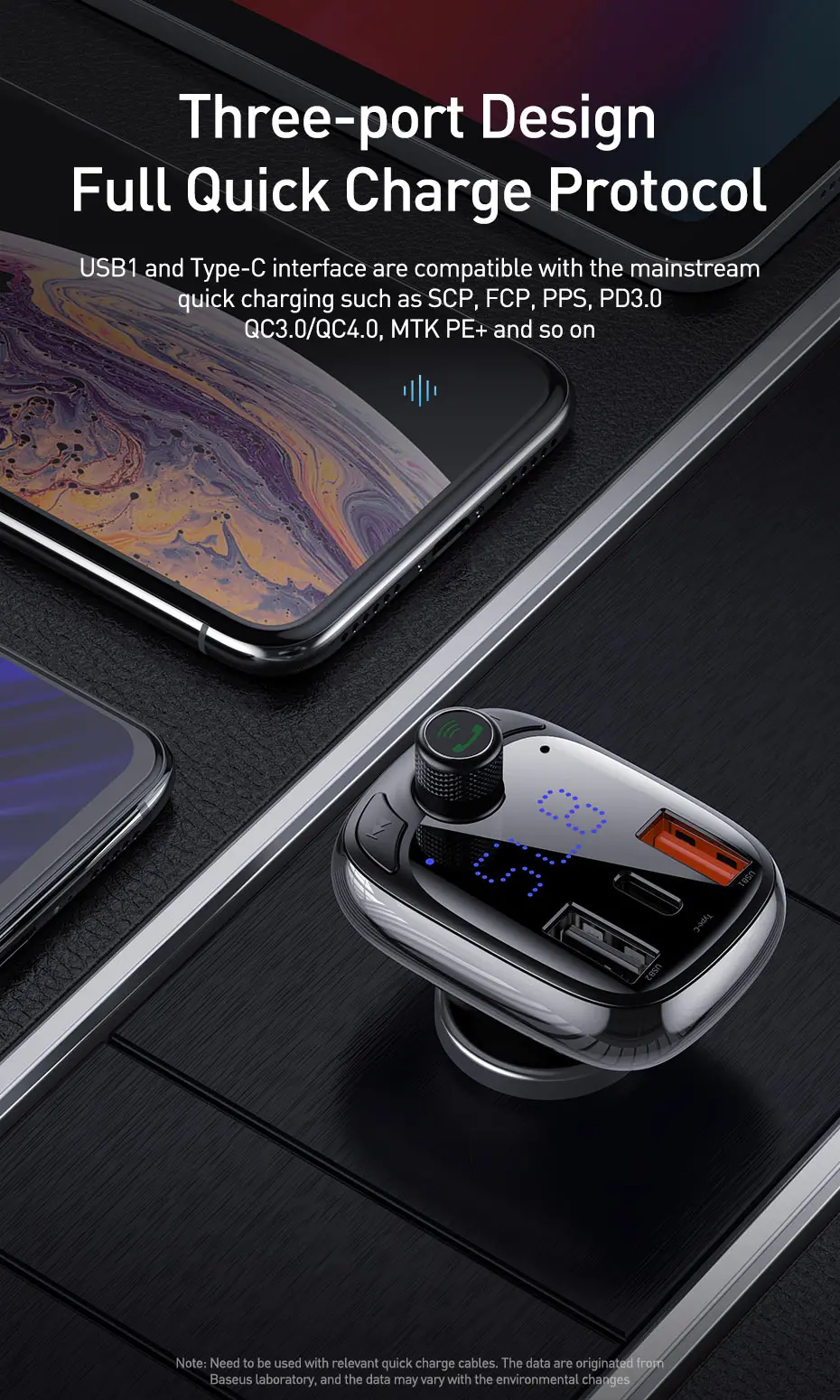 Baseus Dual USB Quick Charging 4.0 Car Charger FM Transmitter Bluetooth Car Kit LCD MP3 Player 5