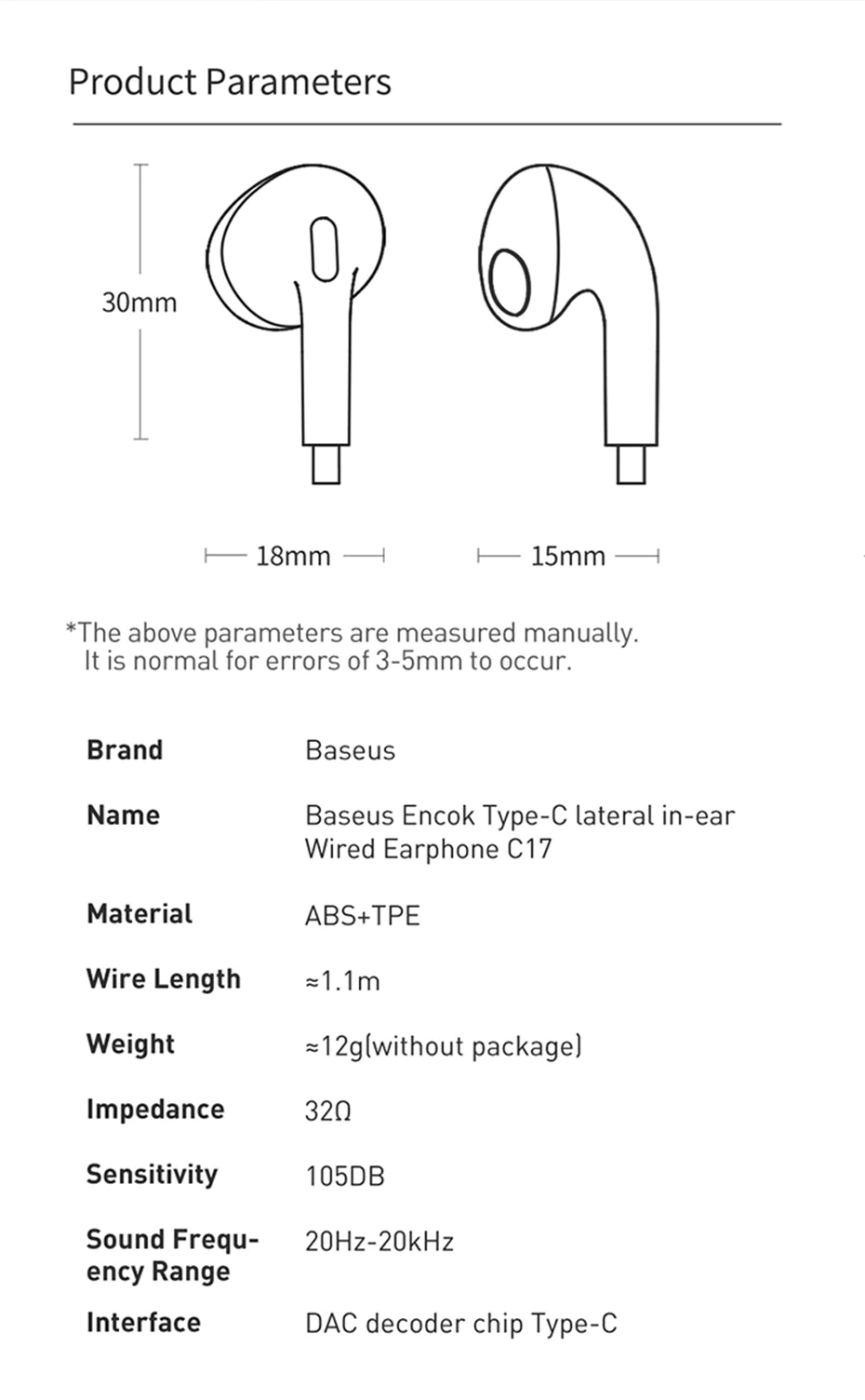 Baseus Encok C17 Type C Lateral In Ear Wired Headphone 7