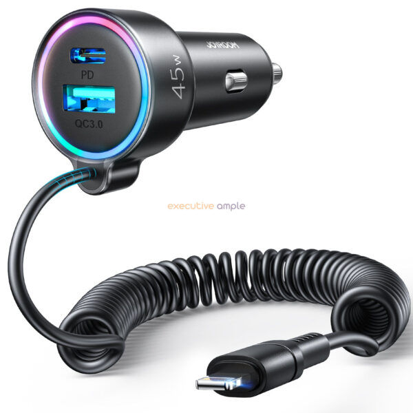 JOYROOM JR-CL08 3 in 1 50W PD USB-C + USB Interface Car Charger with 8 Pin Spring Data Cable Car Accessories
