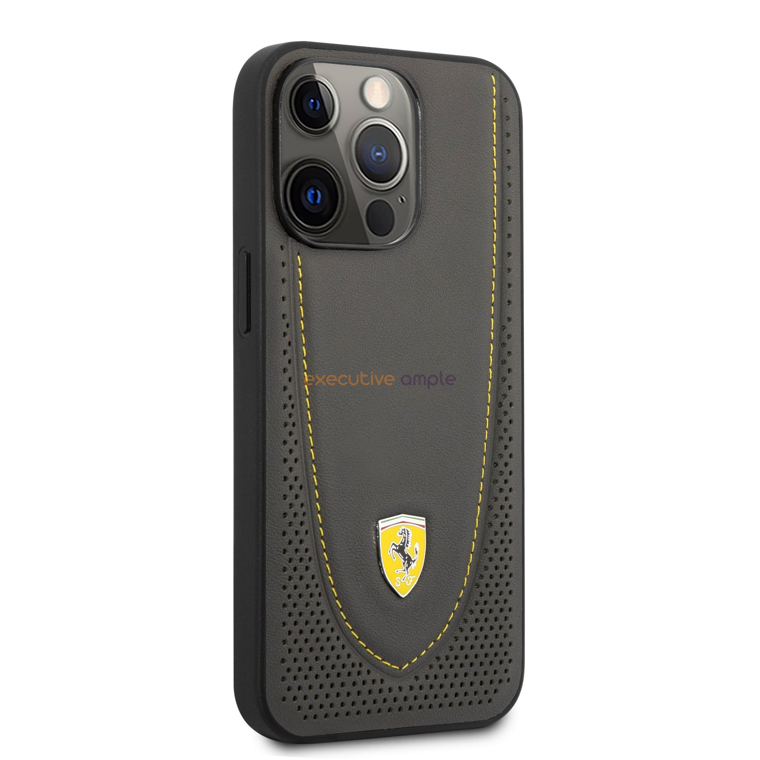 Scuderia Ferrari iPhone 13 Pro Max Leather Case Black Grey Red with Curved Line Stitched and Perforated Design