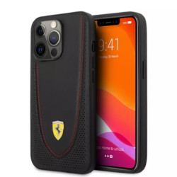 Scuderia Ferrari iPhone 13 Pro Max Leather Case Black Grey Red with Curved Line Stitched and Perforated Design Cover & Protector