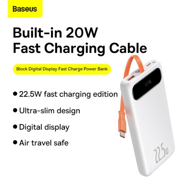 Baseus 10000mAh 22.5W Power Bank Digital Display Quick Charge with Built-in Type-C Cable