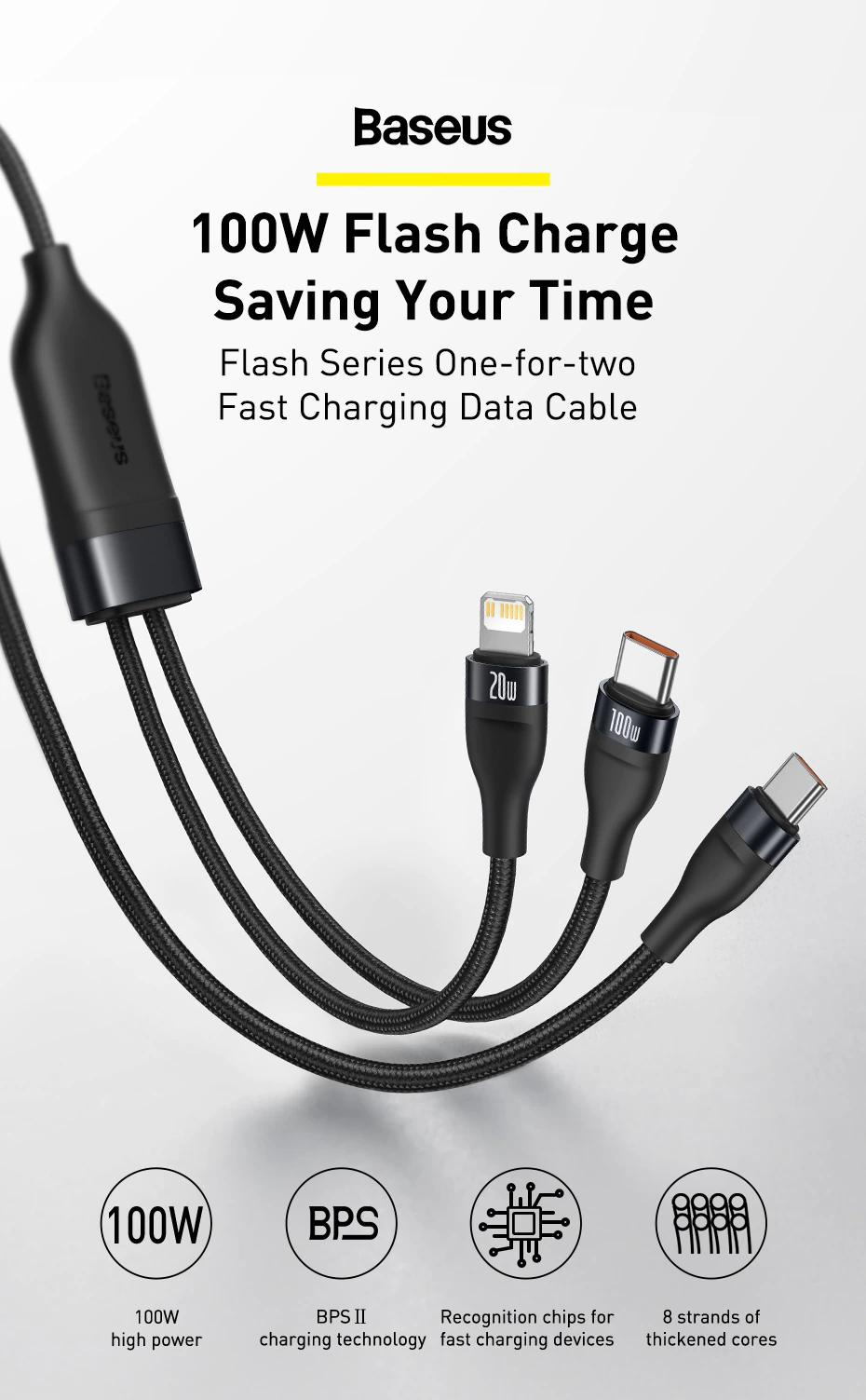 Baseus 100W Flash Series One-for-Two Fast Charging Data Cable