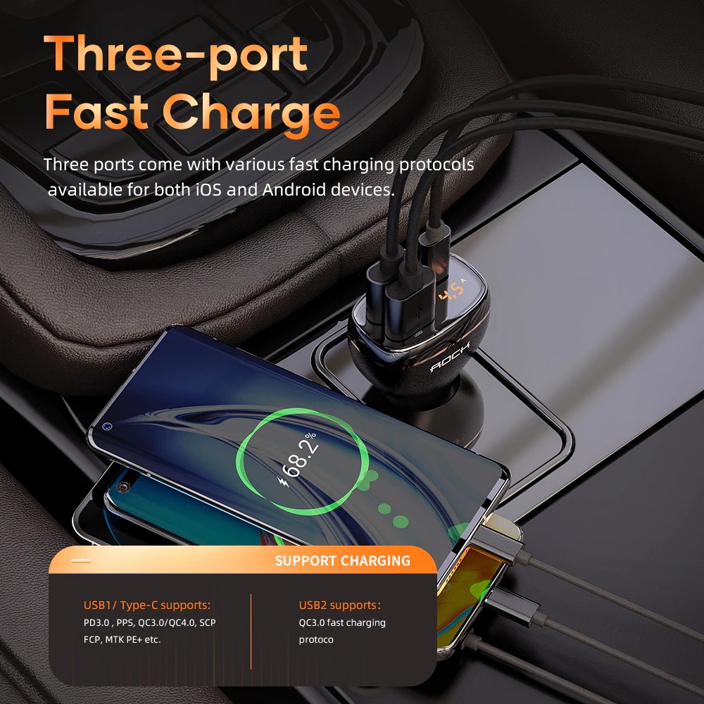 ROCK C301 60W Smart Digital Display Car Charger