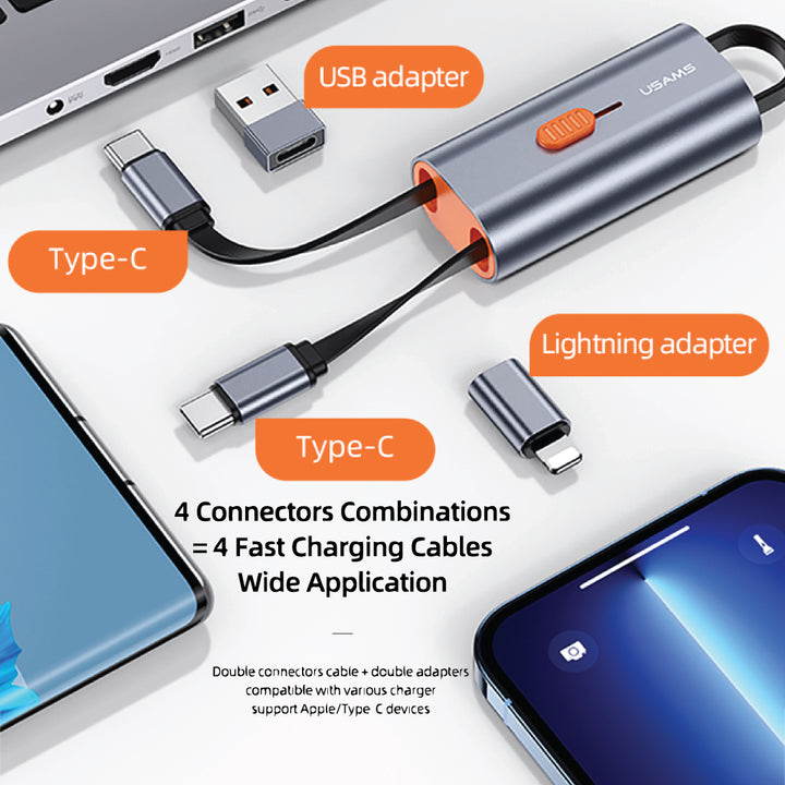 USAMS US-SJ560 4-in-1 Multifunctional 60W PD Storage Cable 30cm