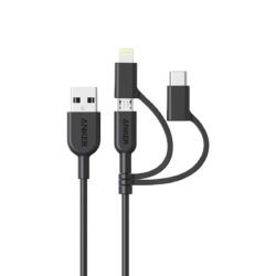 Anker PowerLine II 3-in-1 Cable Lightning/Type-C/Micro USB Cable for iPhone/iPad/iPod 3ft Cable