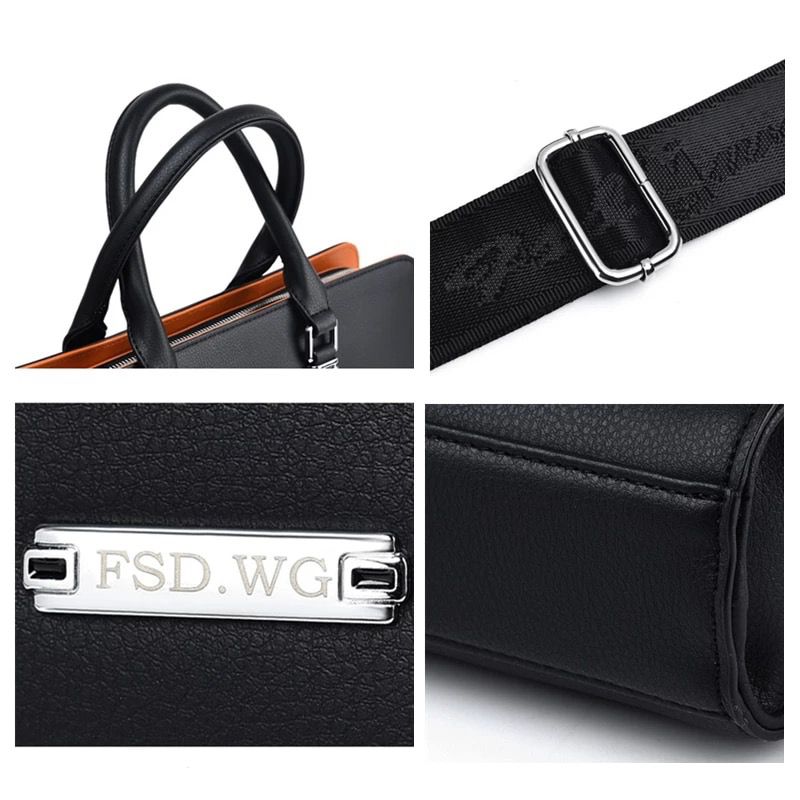 Oyixinger Leather Business Casual Briefcase Bag Large Capacity Handbag Shoulder Bag For 13/14 Inch