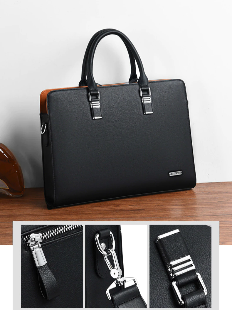 Oyixinger Leather Business Casual Briefcase Bag Large Capacity Handbag Shoulder Bag for 13/14 Inch