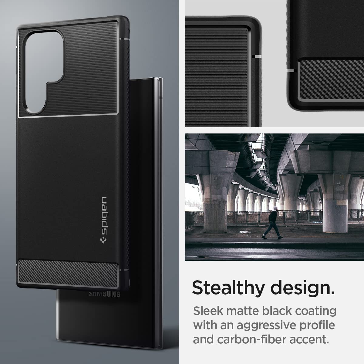 Spigen Rugged Armor Case for Galaxy S22/S22 Plus/S22 Ultra - Matte Black