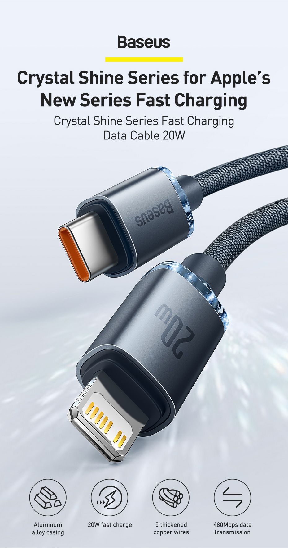 Baseus Crystal Shine Series 20W Type-C to Lightning Fast Charging Data Cable