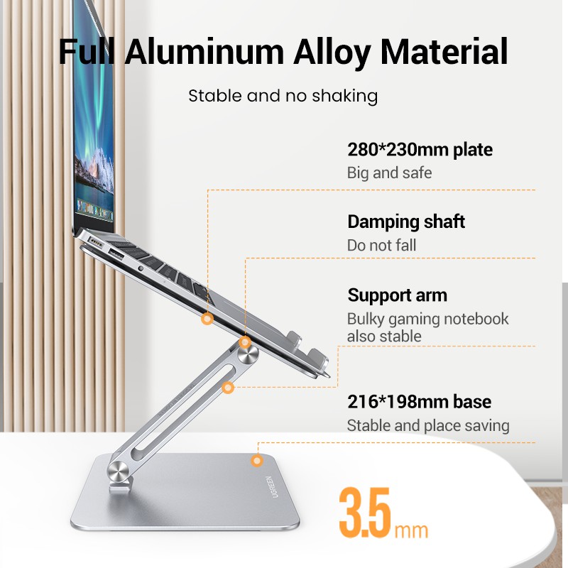 UGREEN 40291 Folding Aluminum Laptop Stand with Multi-Angle Adjustable Desktop Tablet Holder