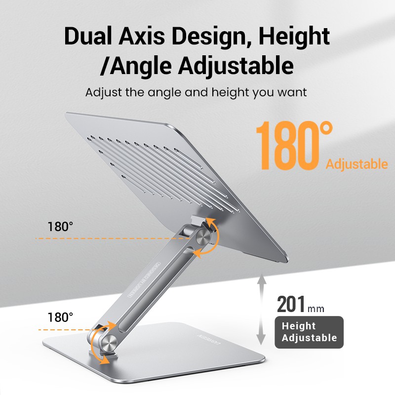 UGREEN 40291 Folding Aluminum Laptop Stand with Multi-Angle Adjustable Desktop Tablet Holder