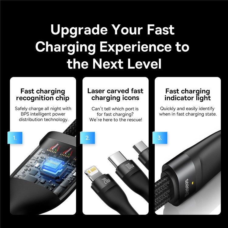 BASEUS Flash Series II 100W One-for-Three Type-C to Micro / Lightning / Type-C Fast Charging Cable