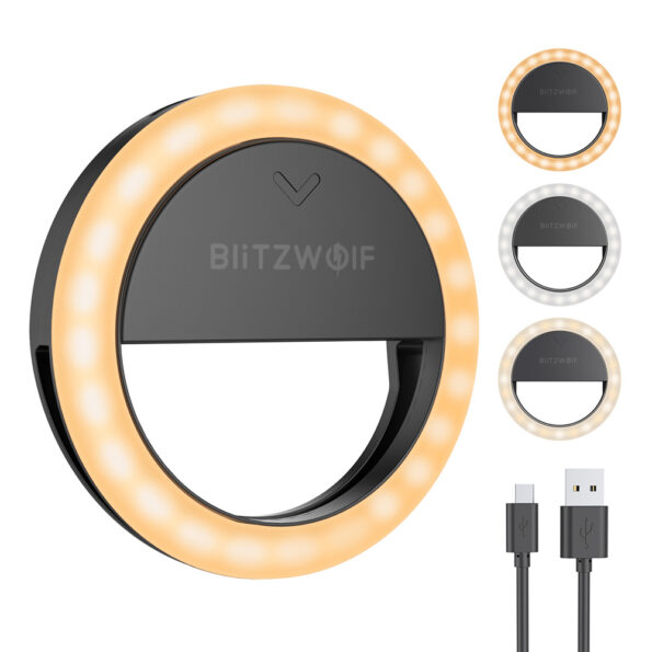 BlitzWolf BW-SL0 Pro Clip-on Ring Fill Mini Portable Selfie Lights 600mAh 1000 Lumens with High Brightness