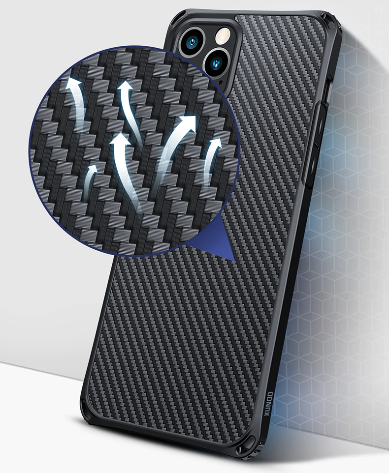 Xundd Carbon Fiber Texture Airbag Bumper Shockproof Case for iPhone 12 Pro / 12 Pro Max