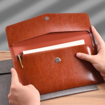 A4 Big Capacity Retro Business Leather Portable Magnetic Button File Folder Document Organizer Bag