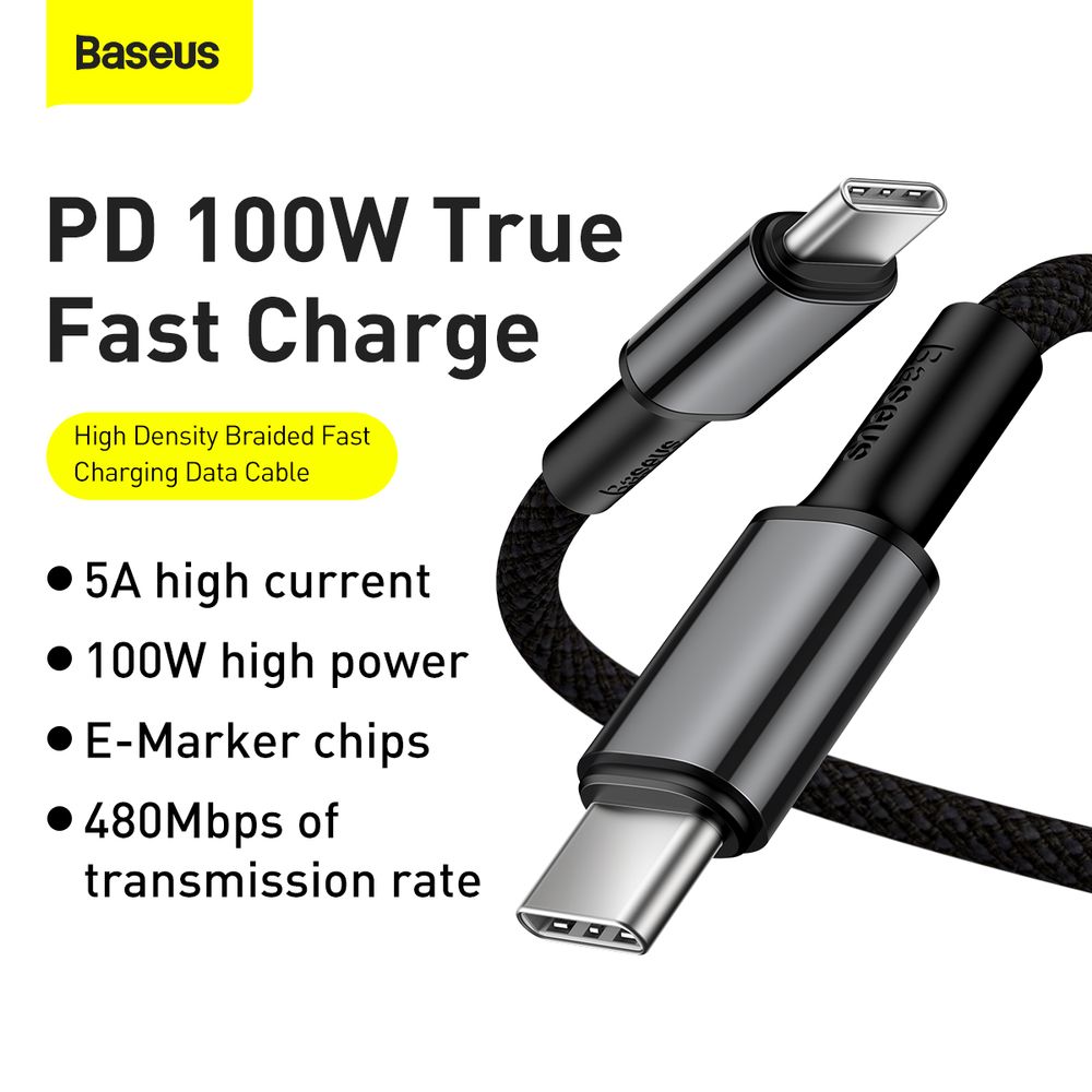 Baseus 1m - 2m 100W Type-C to Type-C High Density Braided Fast Charging Data Cable