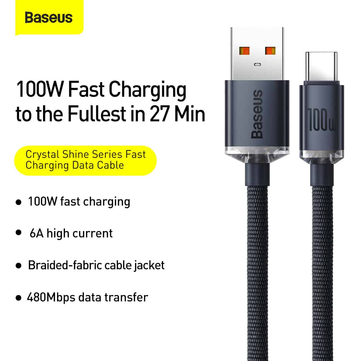 Baseus USB to Type-C 100W Crystal Shine Series Fast Charging Data Cable 2m