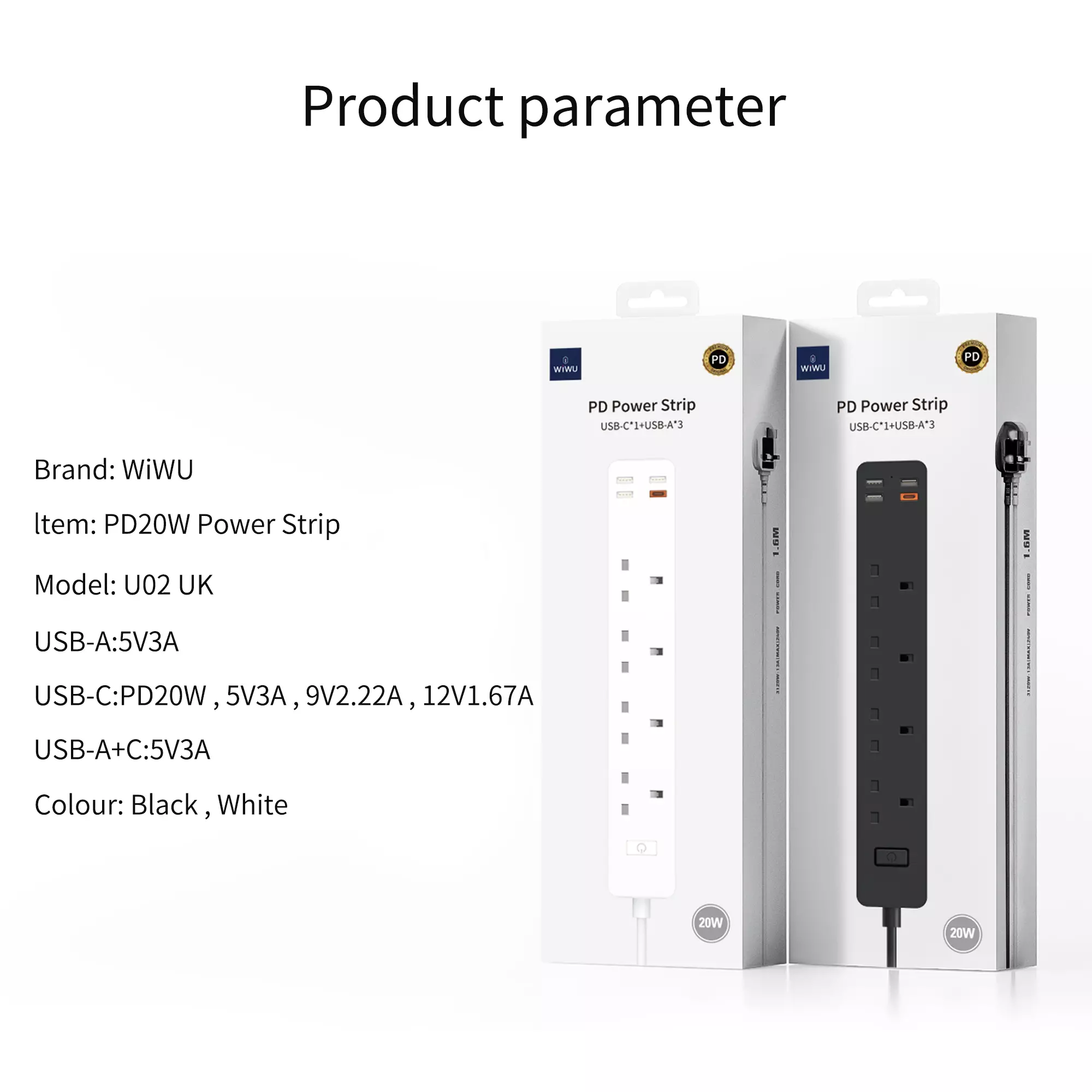 WiWU PD 20W Smart Power Strip With 3 USB / 1 USB-C / 4 AC Ports UK Plug Power Strips