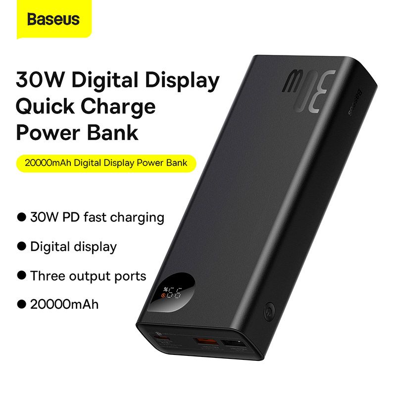 Baseus 30W 20000mAh Adaman Metal Digital Display Power Bank With 60W Type-C to Type-C 50CM Cable