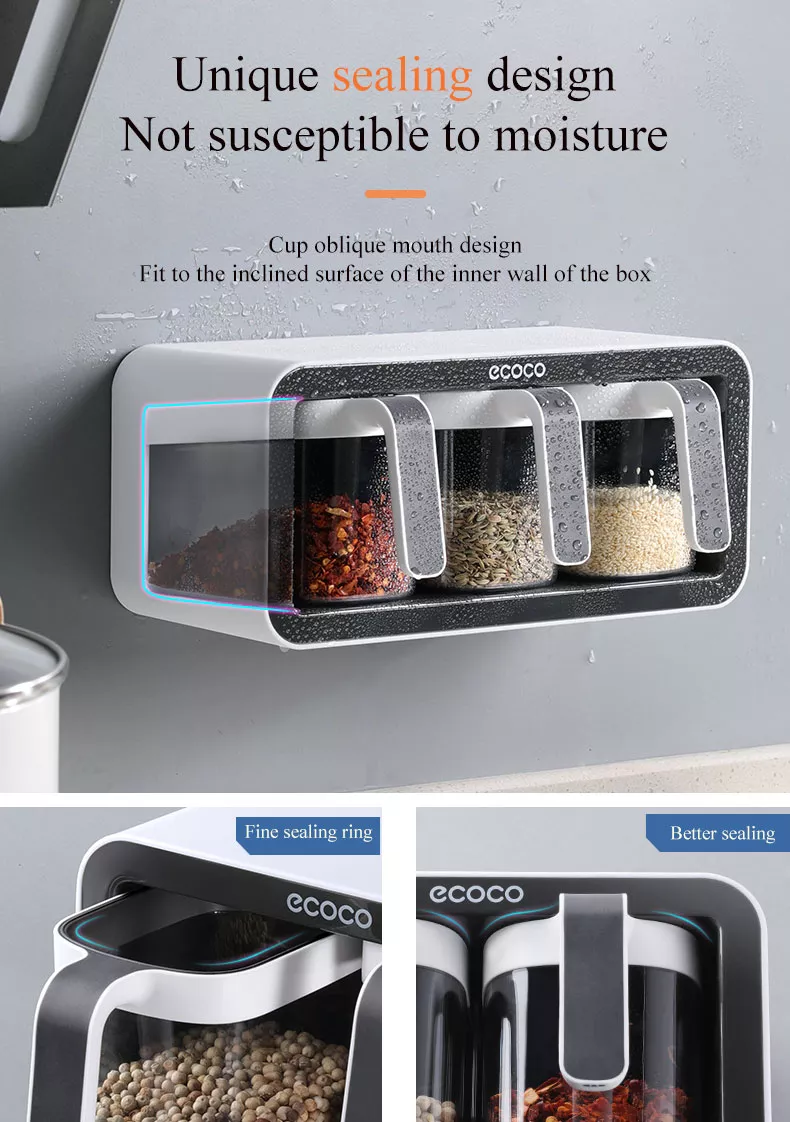Ecoco Wall Mount Spice Rack Sugar Bowl Salt Shaker Seasoning Container Spice Boxes