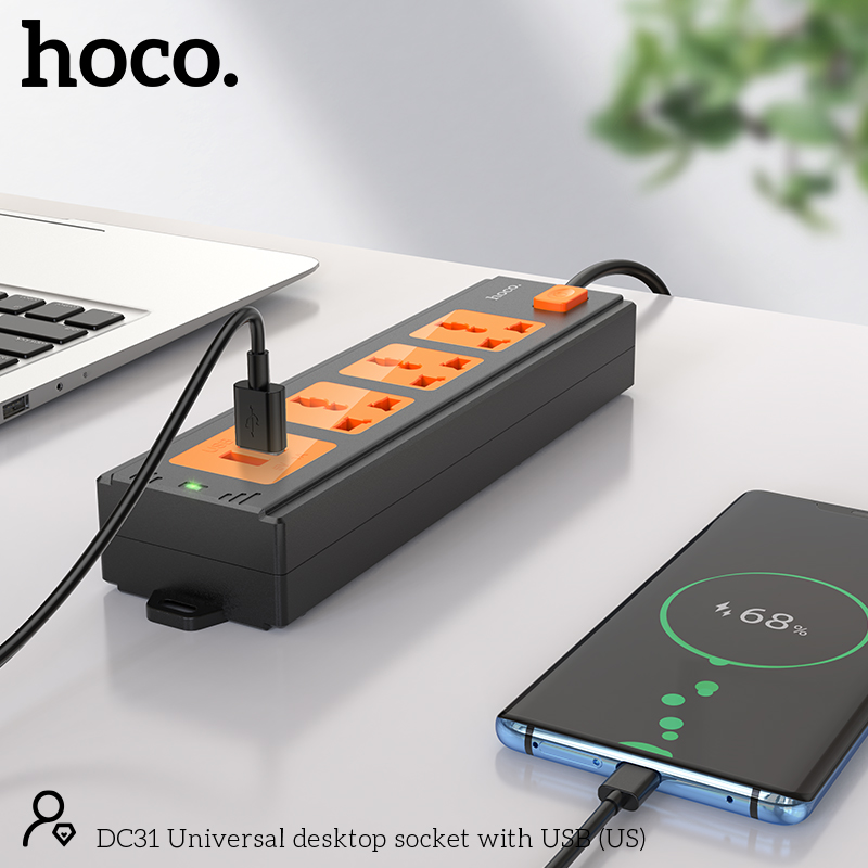 Hoco DC31 2500W Universal Power Socket With 2 USB Port