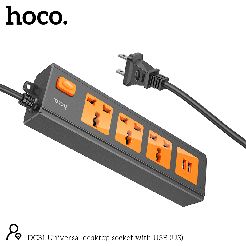 Hoco DC31 2500W Universal Power Socket With 2 USB Port