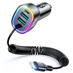 JOYROOM JR-CL20 57W 4 in 1 Car Charger with 1.6cm Coiled Lightning Cable Car Accessories