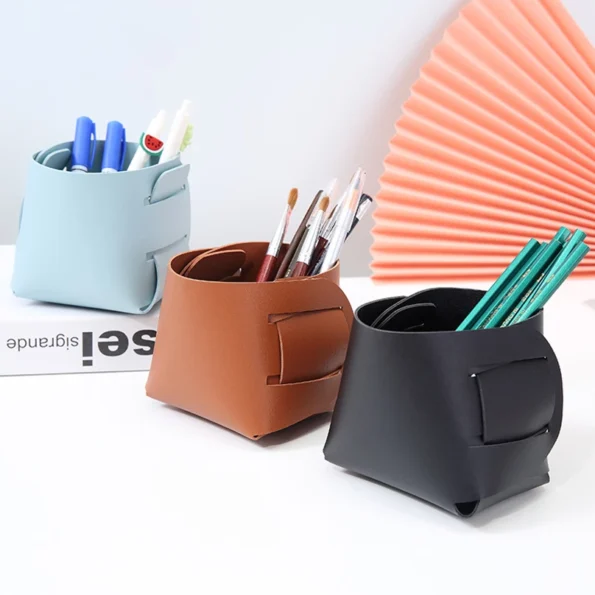 Pen Holder Desk Organizer Portable PU Leather Pen Holder