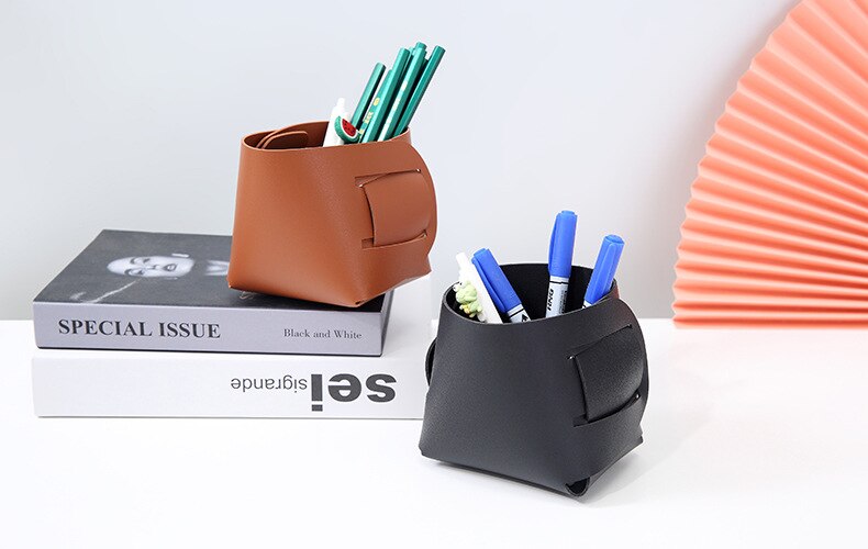 Pen Holder Desk Organizer Portable Pu Leather Pen Holder