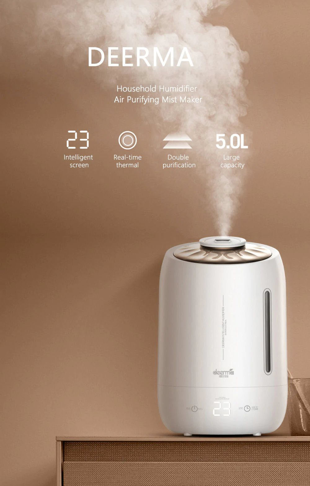 Xiaomi DEERMA DEM F600 Humidifier Ultrasonic Purifying Mist Maker 5L