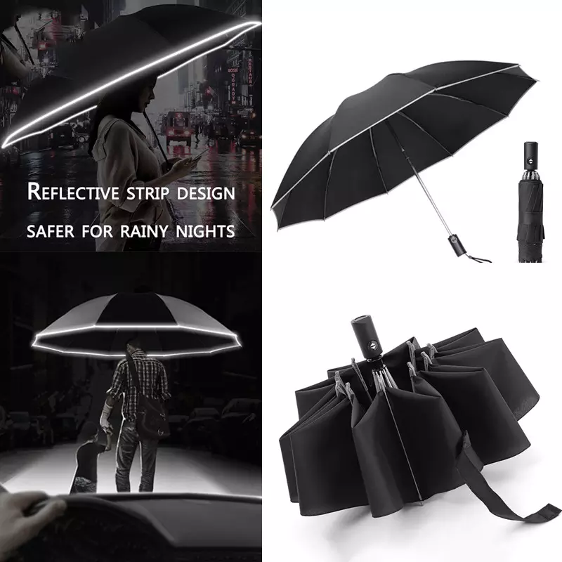 Automatic Umbrella With LED Flashlight Reflective Stripe