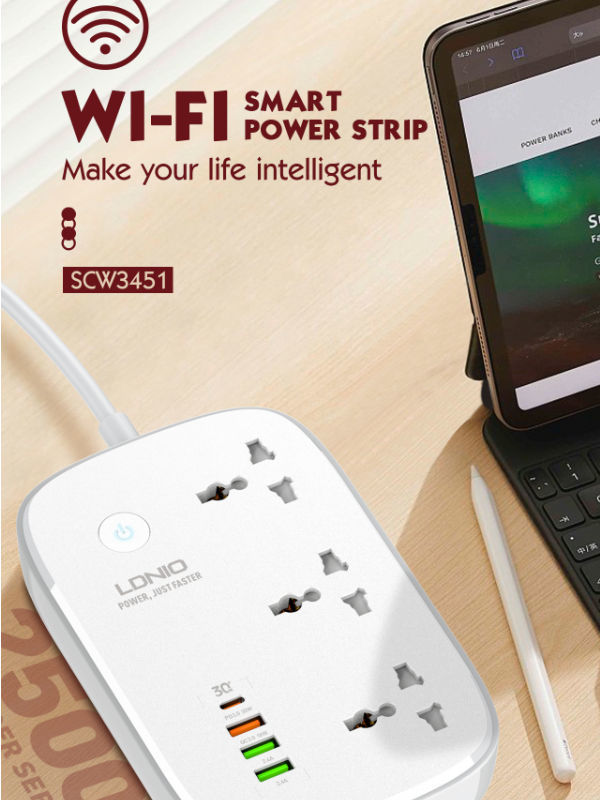 LDNIO SCW3451 Fast Charging Wifi Power Strip Plug App Control Smart Power Strips