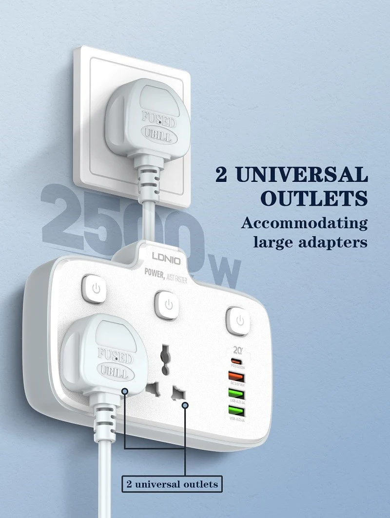 Ldnio SC2413 PD and QC3.0 2 Universal Outlets Power Socket