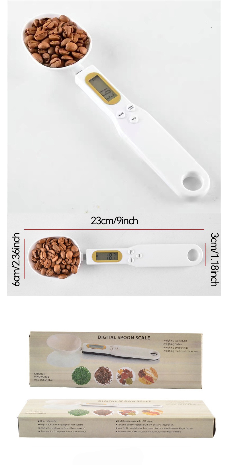 Mini Kitchen Electronic Scale 500g 0.1g LCD Digital Food Measurement Flour Digital Spoon Scale Kitchen Tool (White)