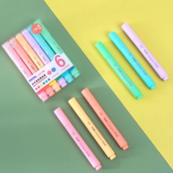 6 in 1 Dual Tip Pastel Colored Highlighter Marker